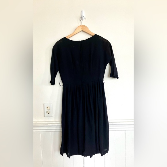 1960s 60s Vintage 🖤 SHEER Rayon Little Black Day Dress LBD sm minimalist small - Picture 5 of 5